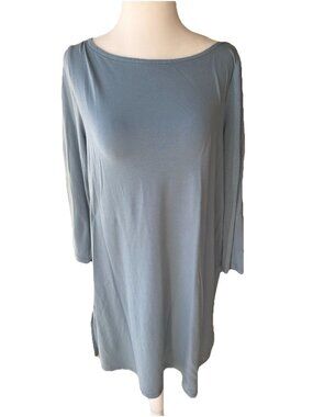 Eileen Fisher Top Womans M Blue Grey Long Sleeve Viscose Stretch Minimalist